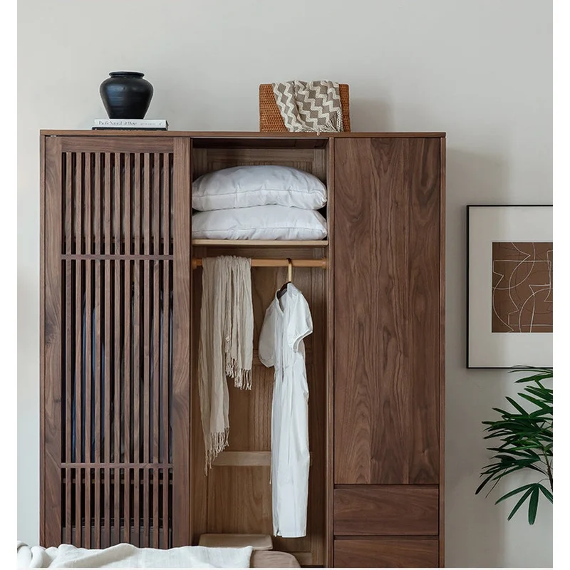 Charming Blinds Retro Black Walnut Wood Wardrobe