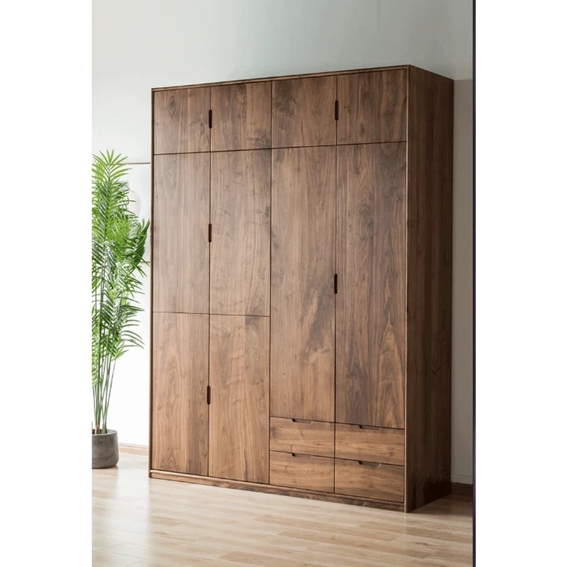 Large Multifunctional Layers Black Walnut Wood Wardrobe