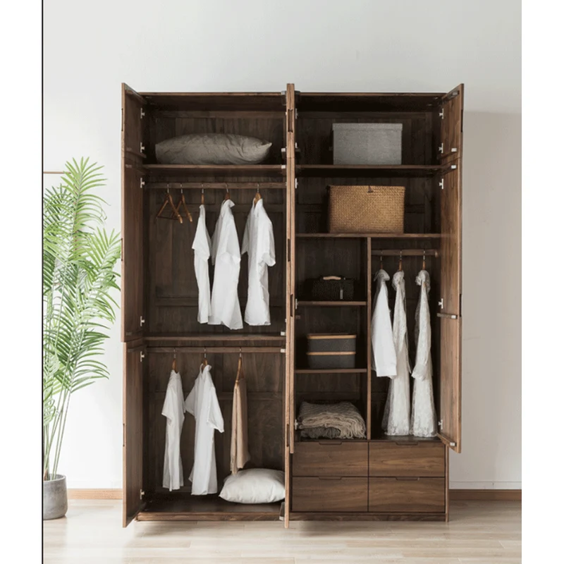 Large Multifunctional Layers Black Walnut Wood Wardrobe