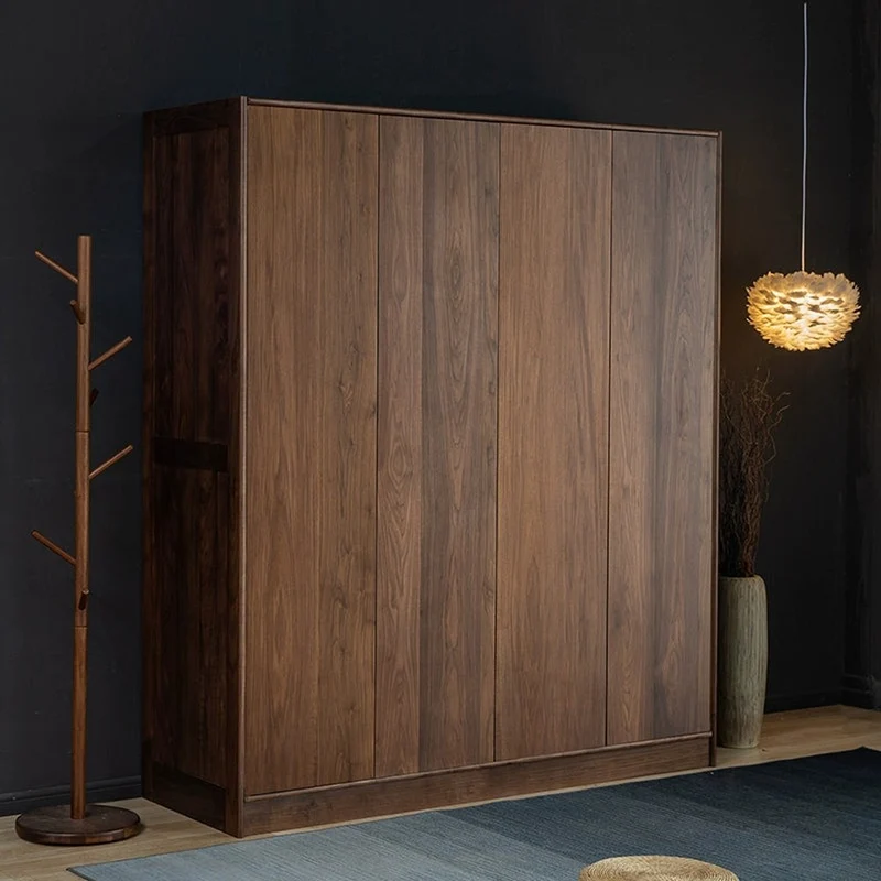 Sable 4-Door Black Walnut Wood Wardrobe