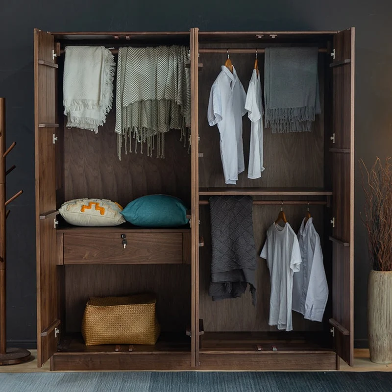 Sable 4-Door Black Walnut Wood Wardrobe