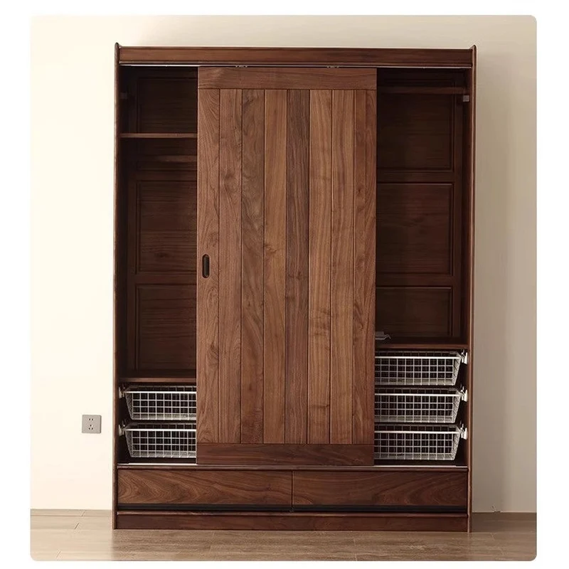 Sophisticated 2 Sliding Door Black Walnut Wood Wardrobe