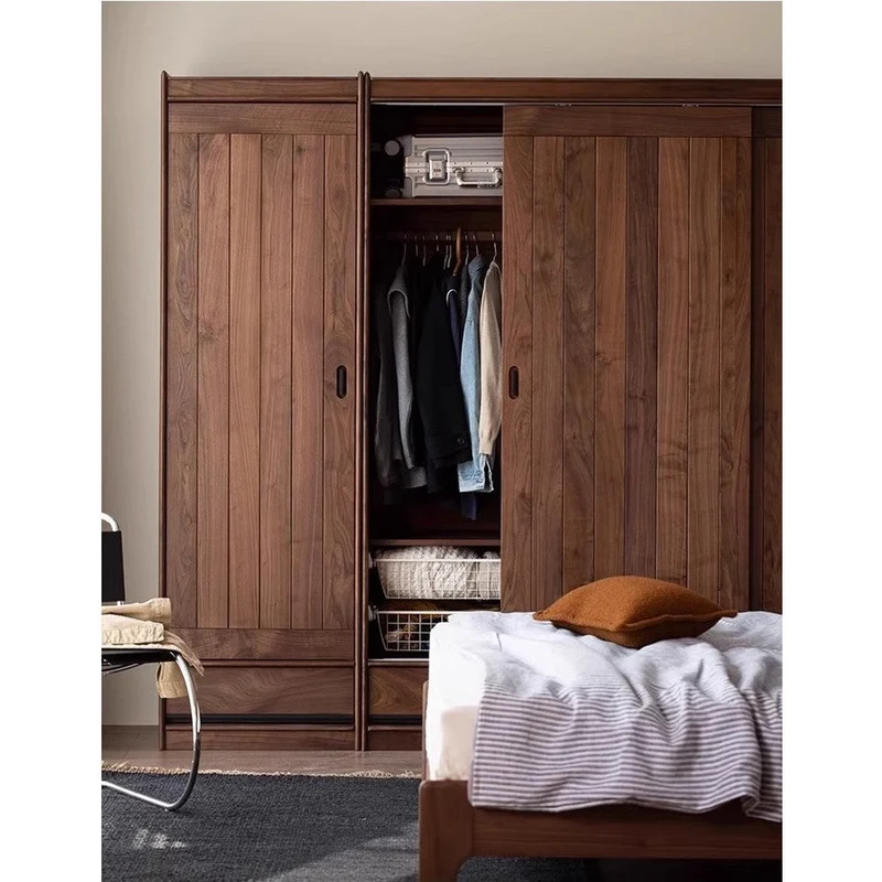 Sophisticated 2 Sliding Door Black Walnut Wood Wardrobe