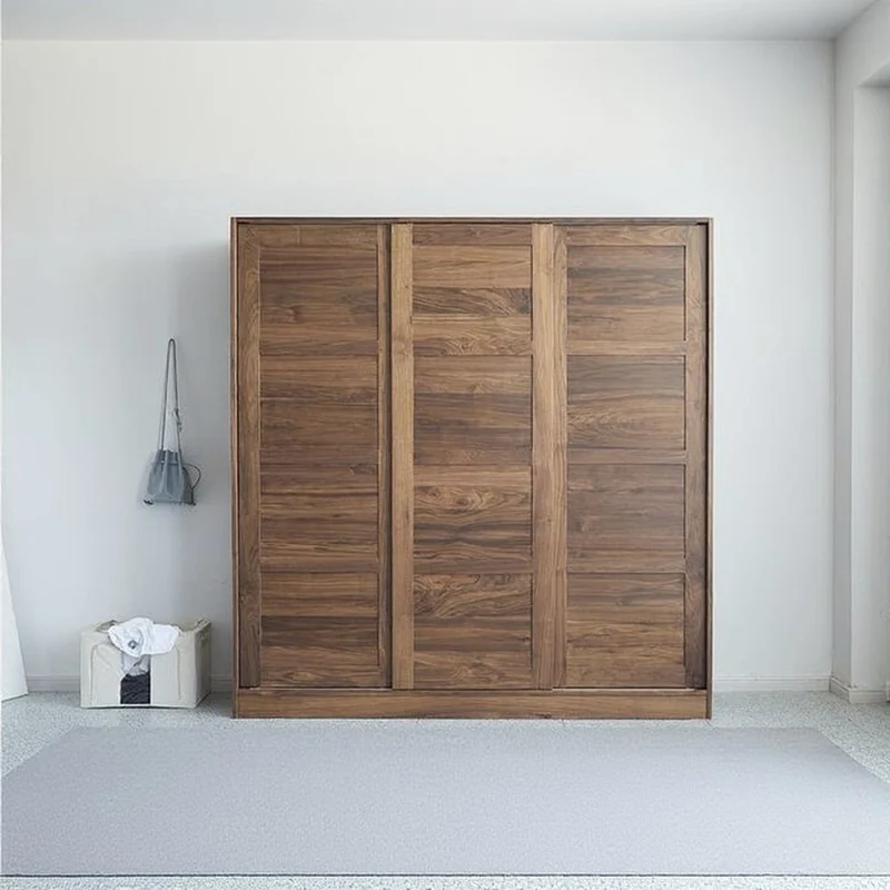 Decorative Elements Walnut Wood Wardrobe with 3 Sliding Doors