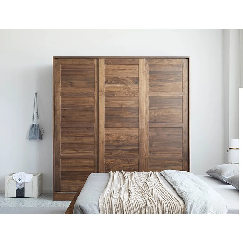 Decorative Elements Walnut Wood Wardrobe with 3 Sliding Doors