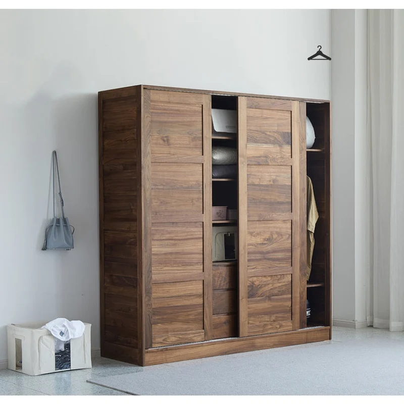 Decorative Elements Walnut Wood Wardrobe with 3 Sliding Doors