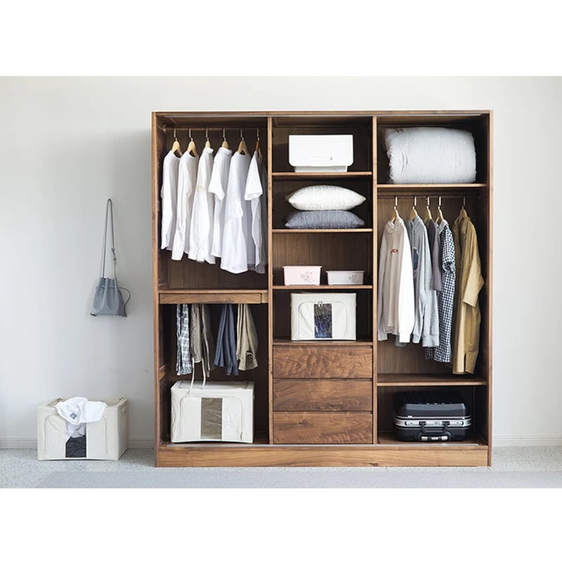 Decorative Elements Walnut Wood Wardrobe with 3 Sliding Doors