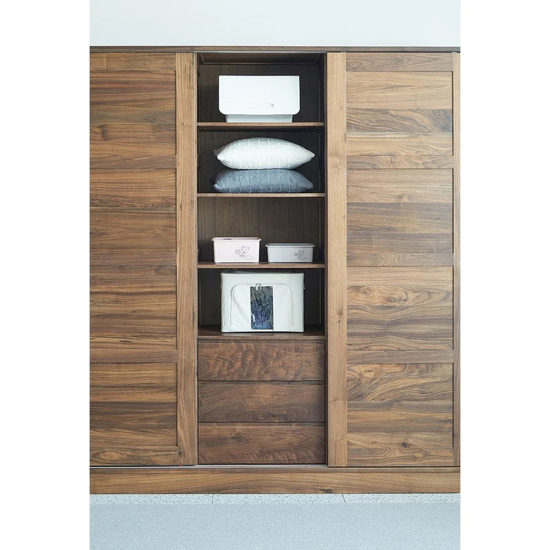 Decorative Elements Walnut Wood Wardrobe with 3 Sliding Doors