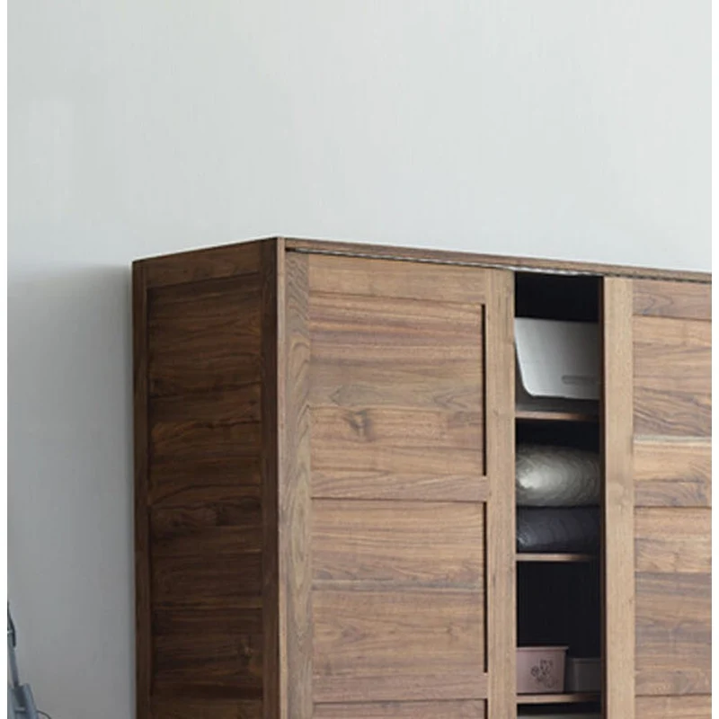 Decorative Elements Walnut Wood Wardrobe with 3 Sliding Doors