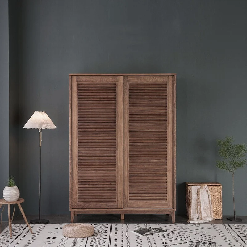 Glamorous 2 Sliding Door Black Walnut Wood Wardrobe