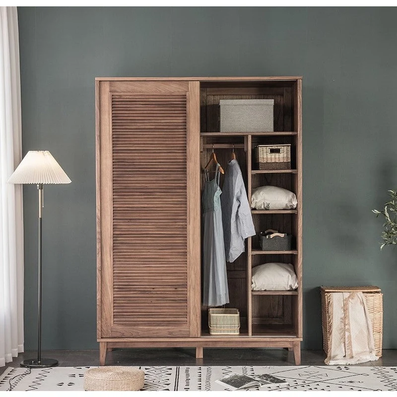 Glamorous 2 Sliding Door Black Walnut Wood Wardrobe