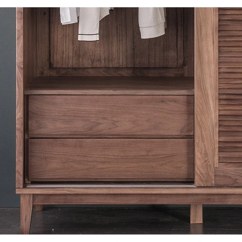 Glamorous 2 Sliding Door Black Walnut Wood Wardrobe