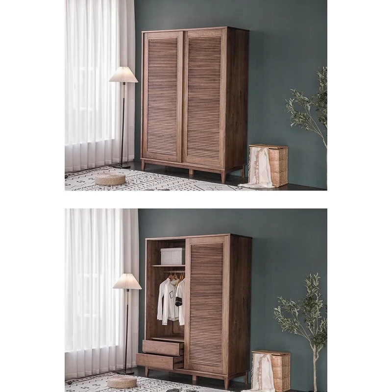 Glamorous 2 Sliding Door Black Walnut Wood Wardrobe