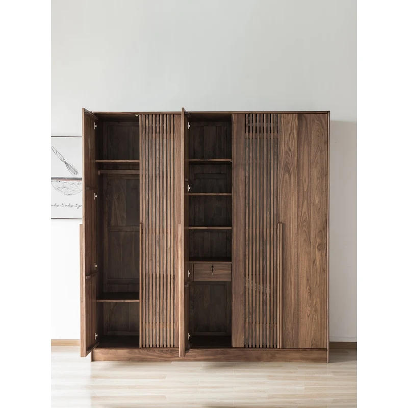 Opulent Black Walnut Wood Wardrobe with Designer Features