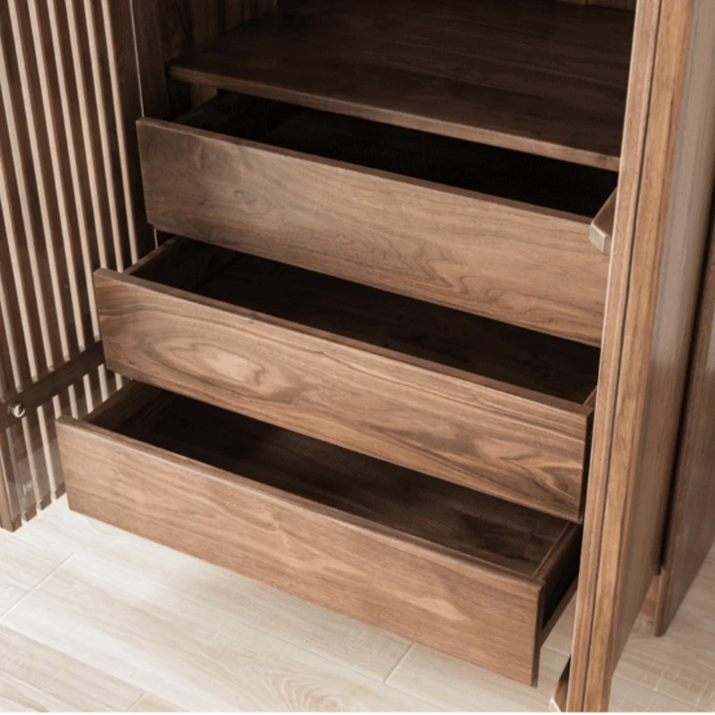Opulent Black Walnut Wood Wardrobe with Designer Features