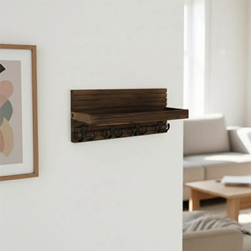 Porte clé mural en bois avec étagère – CleariaHome Hall