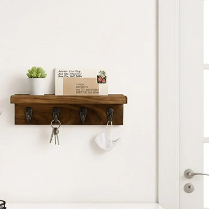 Porte clé mural en bois avec étagère – Organisez votre entrée avec élégance | CleariaHome Entry