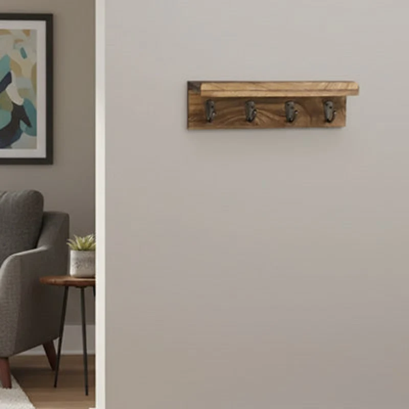 Porte clé mural en bois avec étagère – Organisez votre entrée avec élégance | CleariaHome Entry