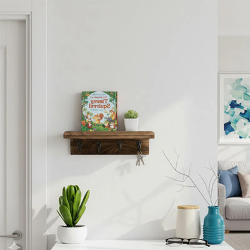Porte clé mural en bois avec étagère – Organisez votre entrée avec élégance | CleariaHome Entry