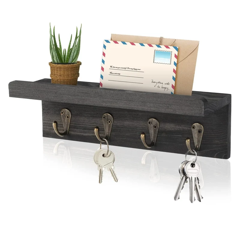 Porte clé mural en bois avec étagère – Organisez votre entrée avec élégance | CleariaHome Entry