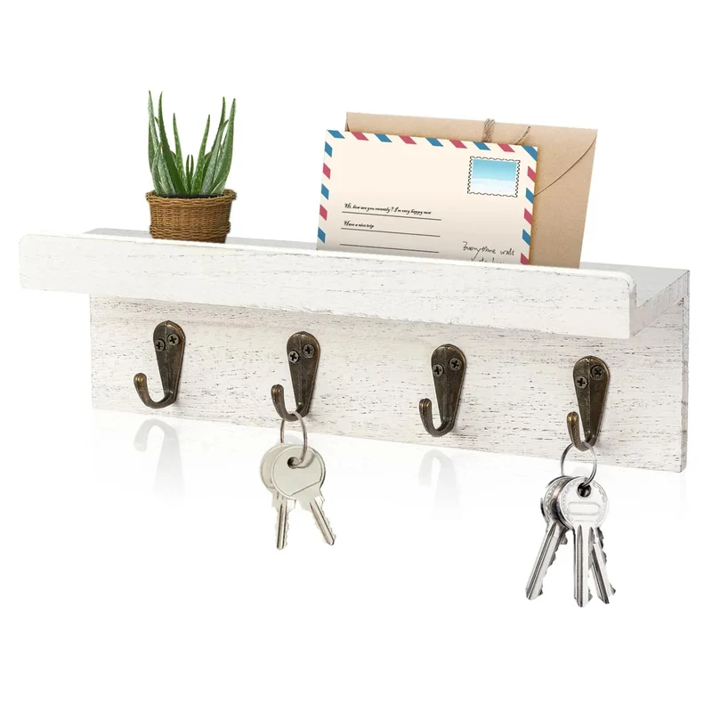 Porte clé mural en bois avec étagère – Organisez votre entrée avec élégance | CleariaHome Entry