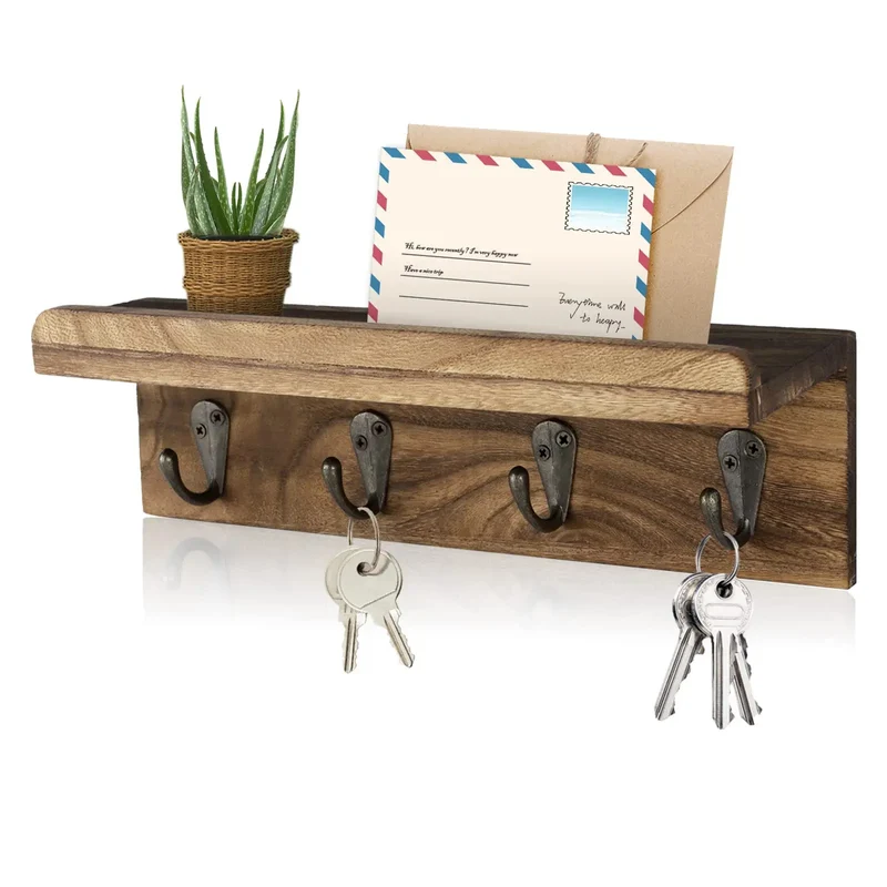 Porte clé mural en bois avec étagère – Organisez votre entrée avec élégance | CleariaHome Entry