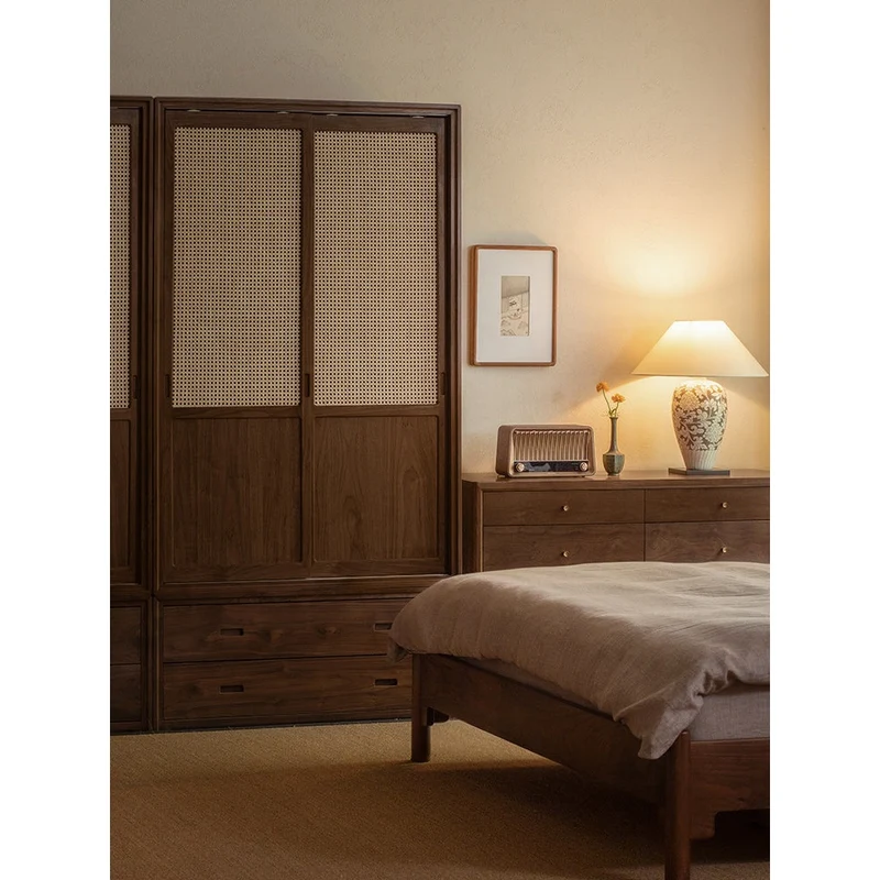 Warm Stylish Solid Walnut Wood Wardrobe