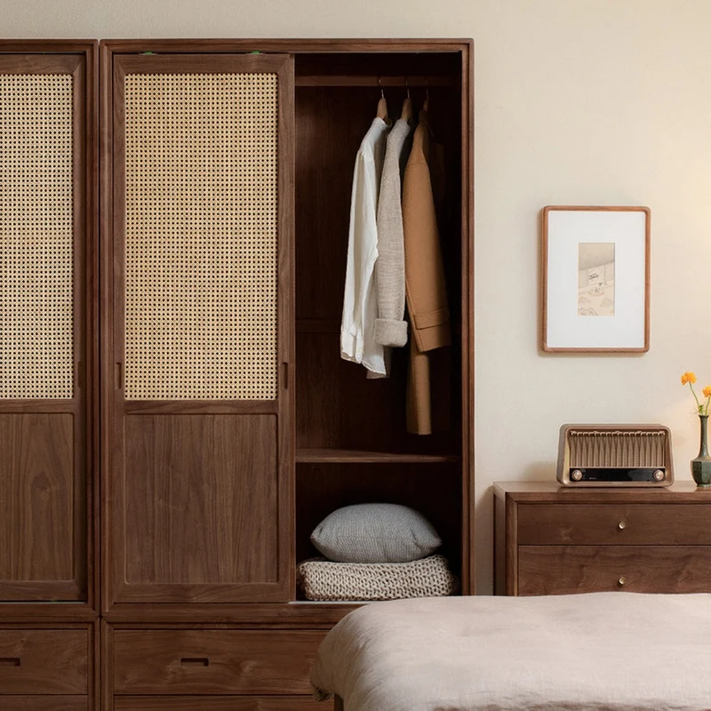 Warm Stylish Solid Walnut Wood Wardrobe