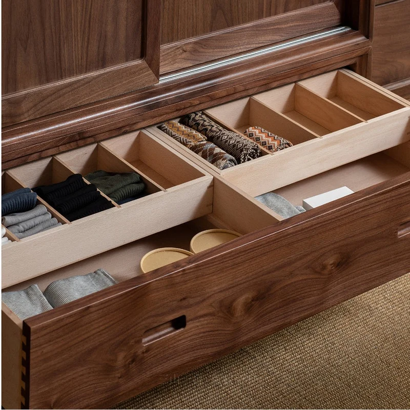 Warm Stylish Solid Walnut Wood Wardrobe