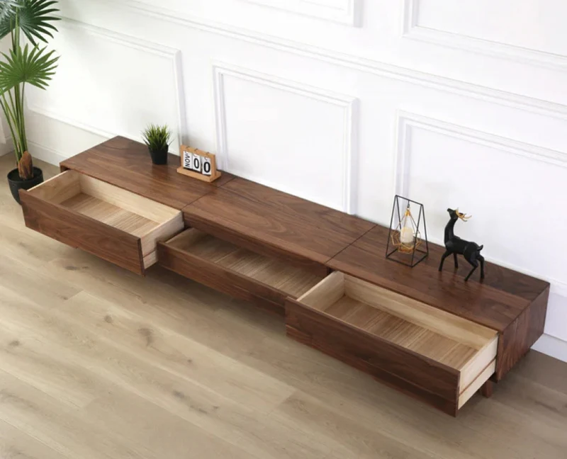 Tapestry Black Walnut Wood TV Stand for Projector with Track Board
