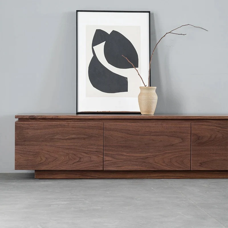 Hidden Appearance Black Walnut Wood TV Cabinet