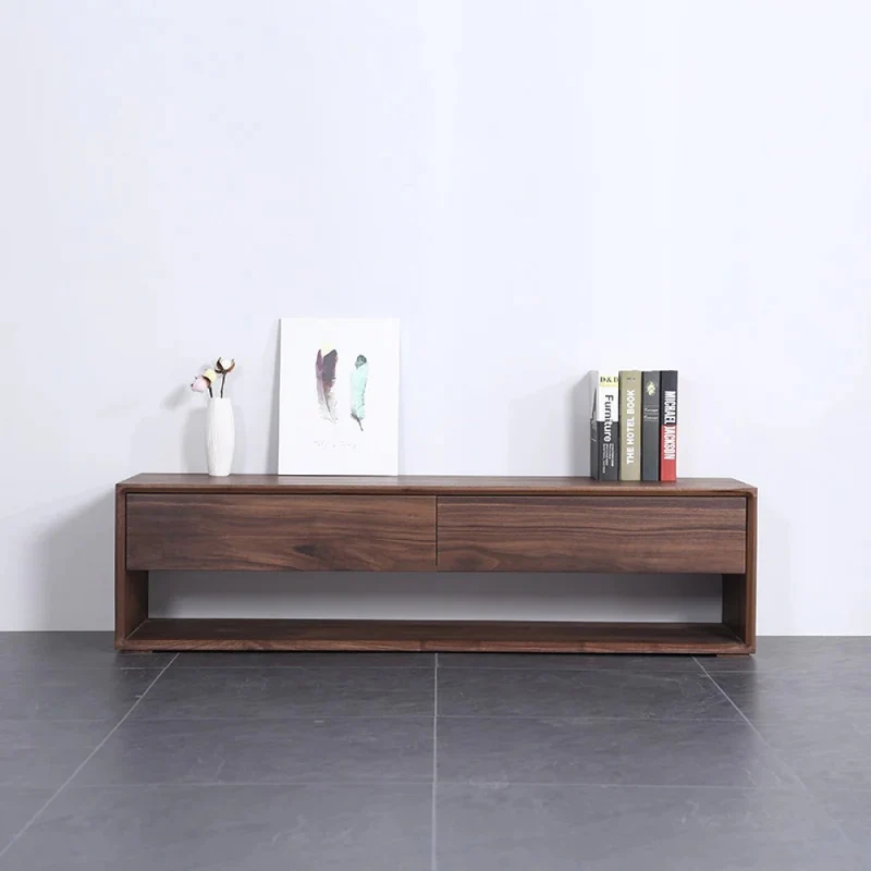 Forte Simple Design Solid Black Walnut Wood Bench with 2 Drawers