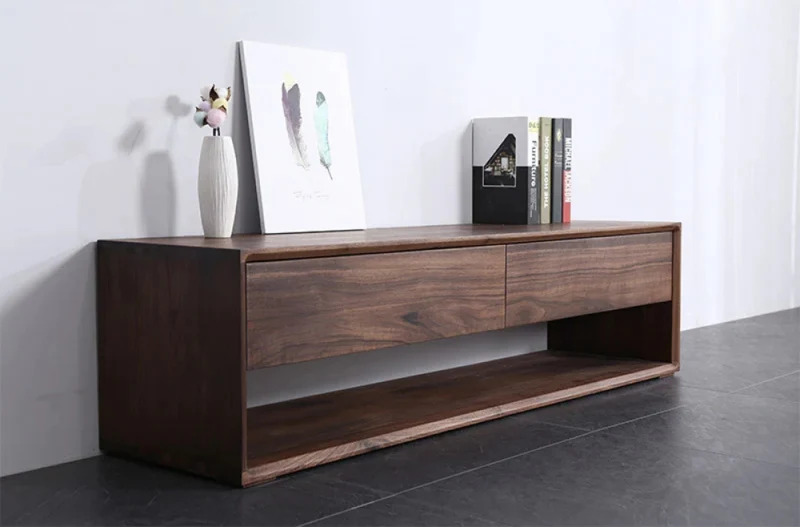 Forte Simple Design Solid Black Walnut Wood Bench with 2 Drawers