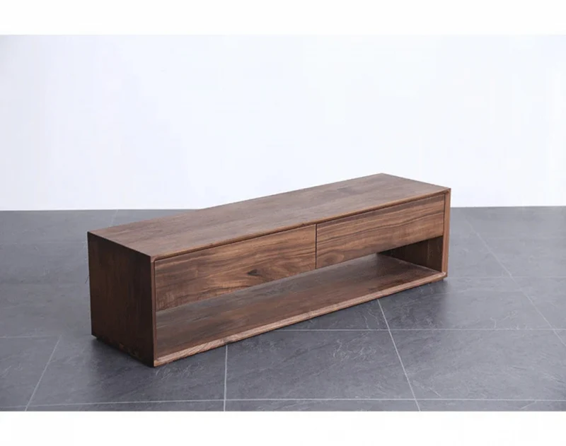 Forte Simple Design Solid Black Walnut Wood Bench with 2 Drawers