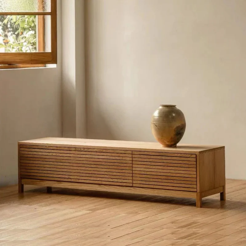 Contemporary Solid Oak Wood Finished TV Stand