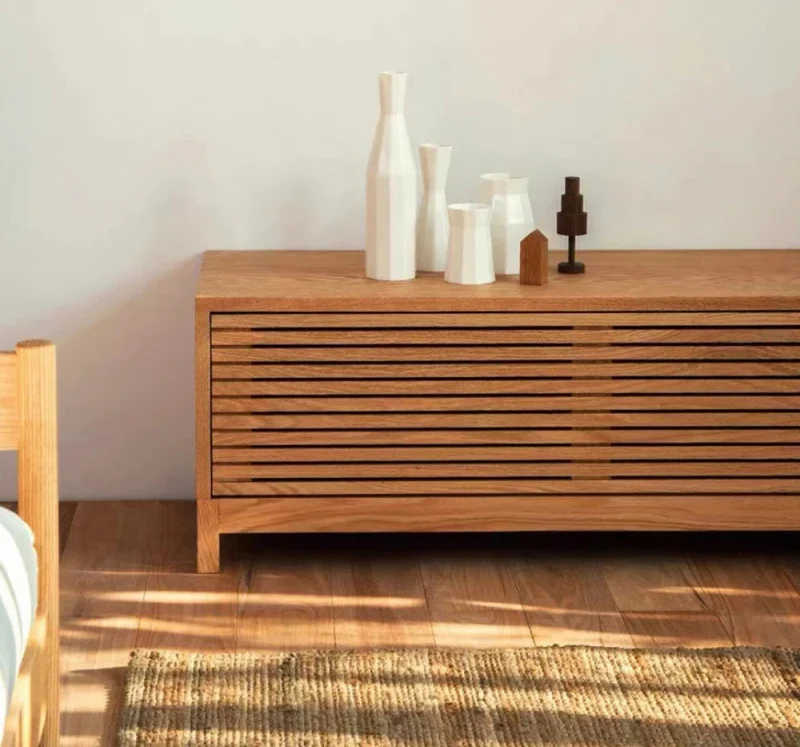 Contemporary Solid Oak Wood Finished TV Stand