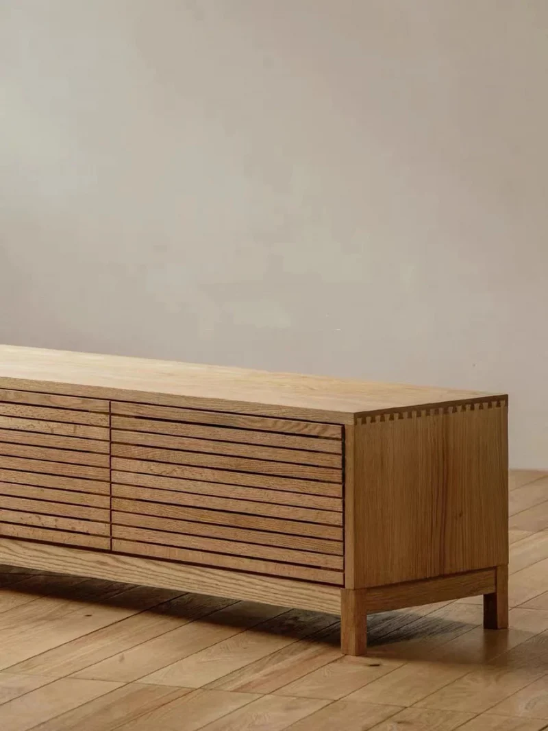 Contemporary Solid Oak Wood Finished TV Stand