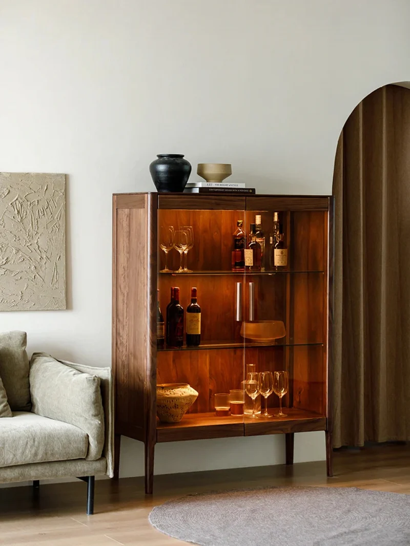 Inspire New Glass Walnut Wood Wine and Liquor Bar Cabinet