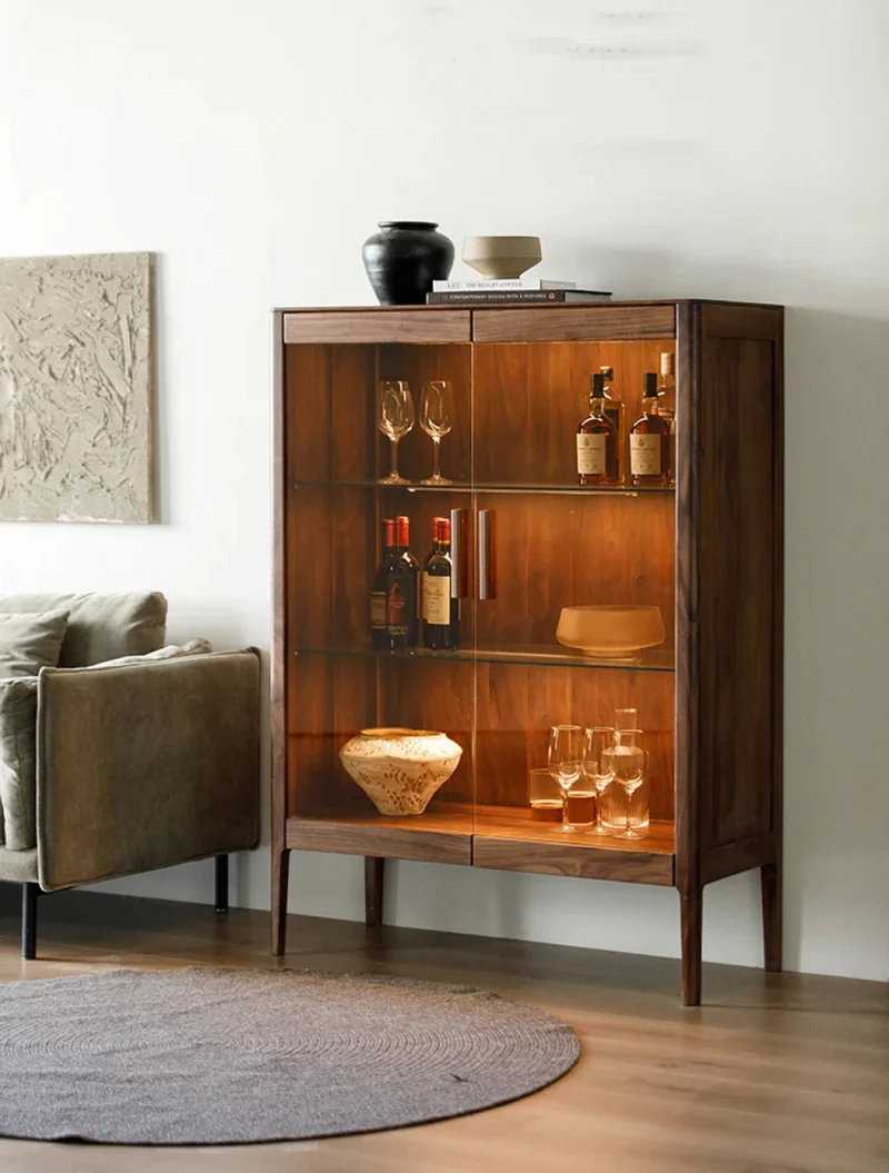 Inspire New Glass Walnut Wood Wine and Liquor Bar Cabinet