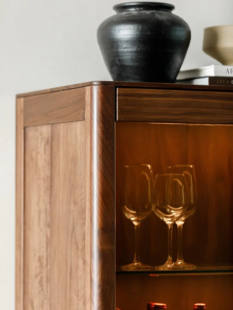 Inspire New Glass Walnut Wood Wine and Liquor Bar Cabinet