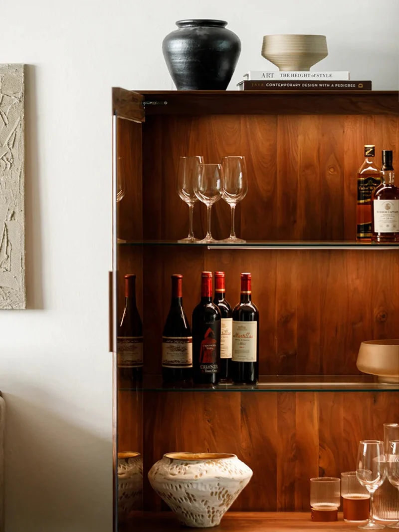 Inspire New Glass Walnut Wood Wine and Liquor Bar Cabinet