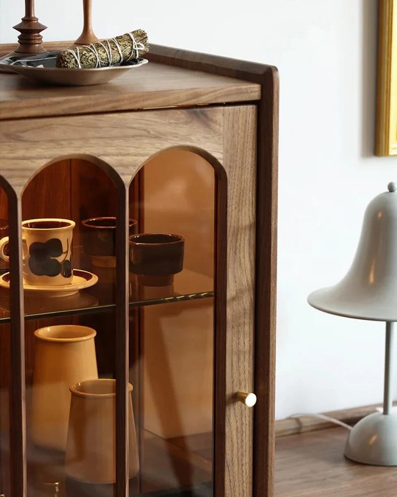 Epic Solid Walnut Wood Bar Wine Cabinet with Glass Door