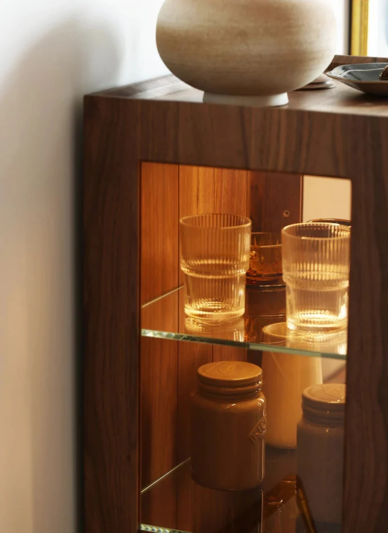 Epic Solid Walnut Wood Bar Wine Cabinet with Glass Door