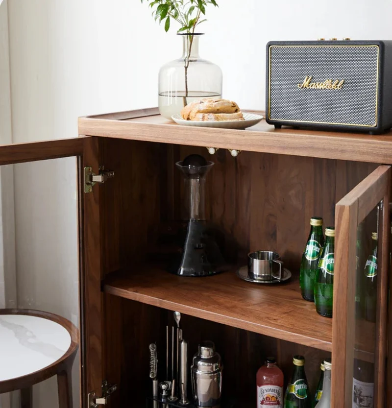 Sierra Black Walnut Wood Liquor Cabinet