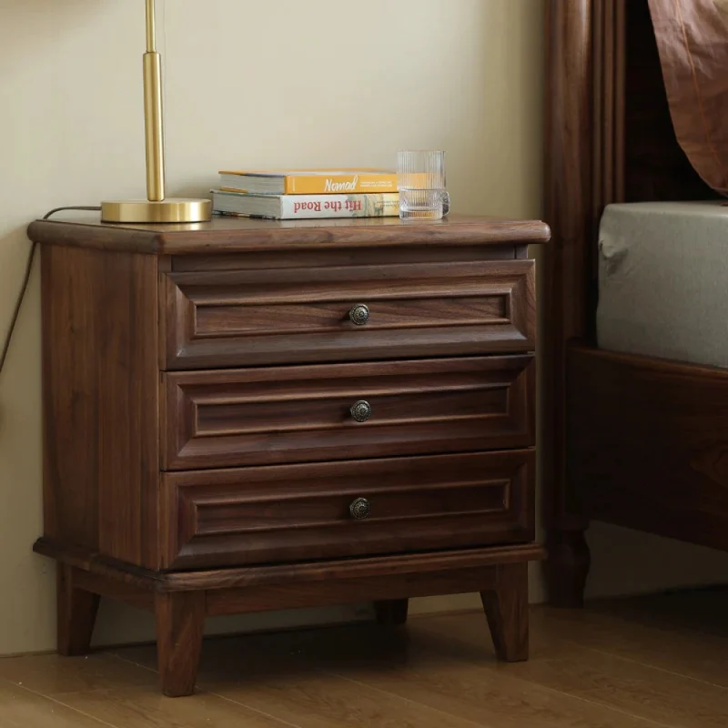 Noble Walnut Wood and Black Nightstand