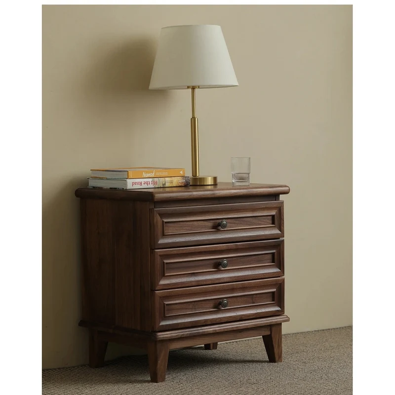Noble Walnut Wood and Black Nightstand