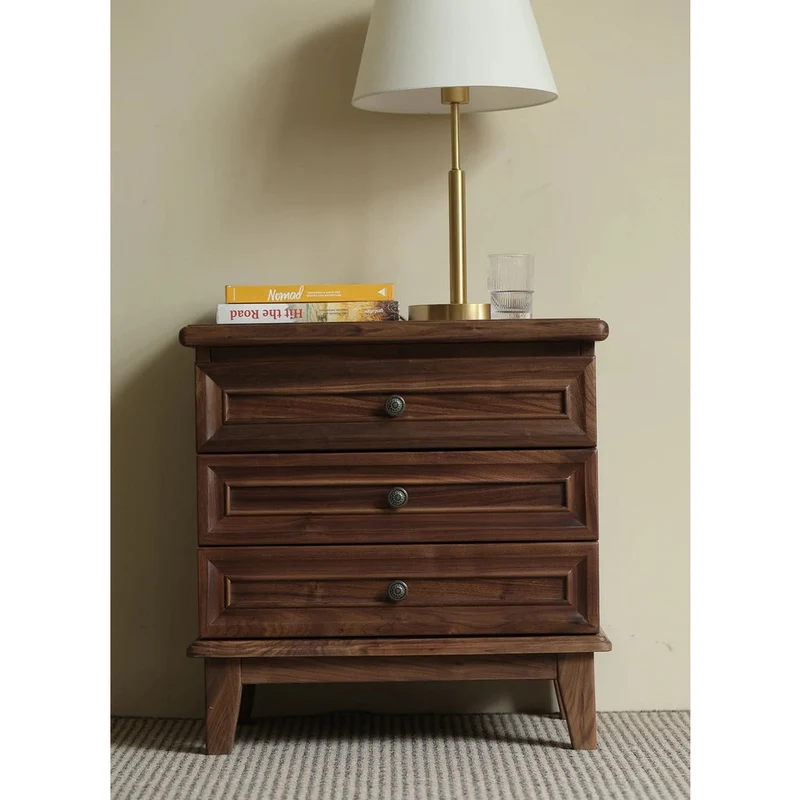 Noble Walnut Wood and Black Nightstand