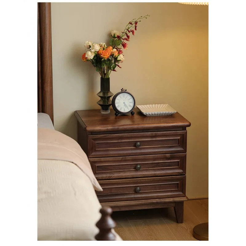 Noble Walnut Wood and Black Nightstand