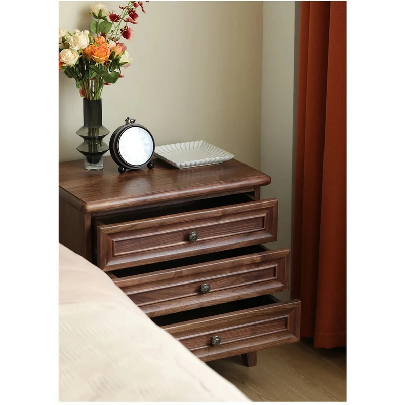 Noble Walnut Wood and Black Nightstand