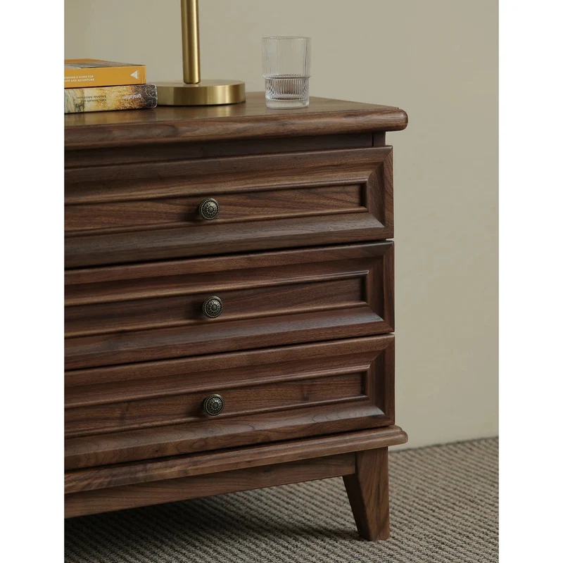 Noble Walnut Wood and Black Nightstand